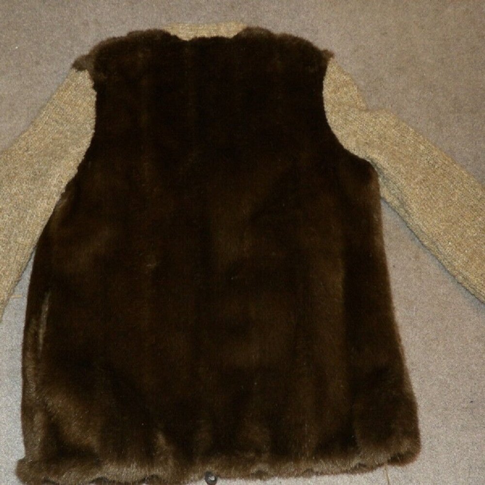 Vintage D’Esprit Dubrowsky & Perlbinder Faux Fur Brown Sweater Sleeves Jacket - Picture 2 of 6